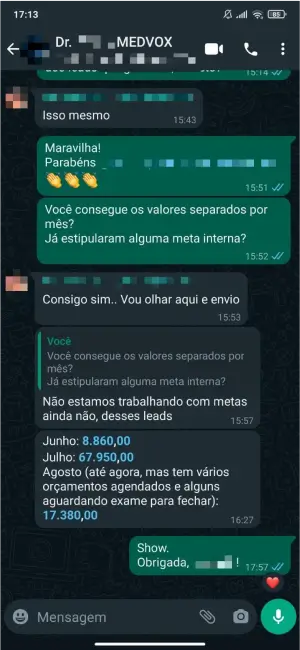Prova social de acompanhamento estratégico MedVox