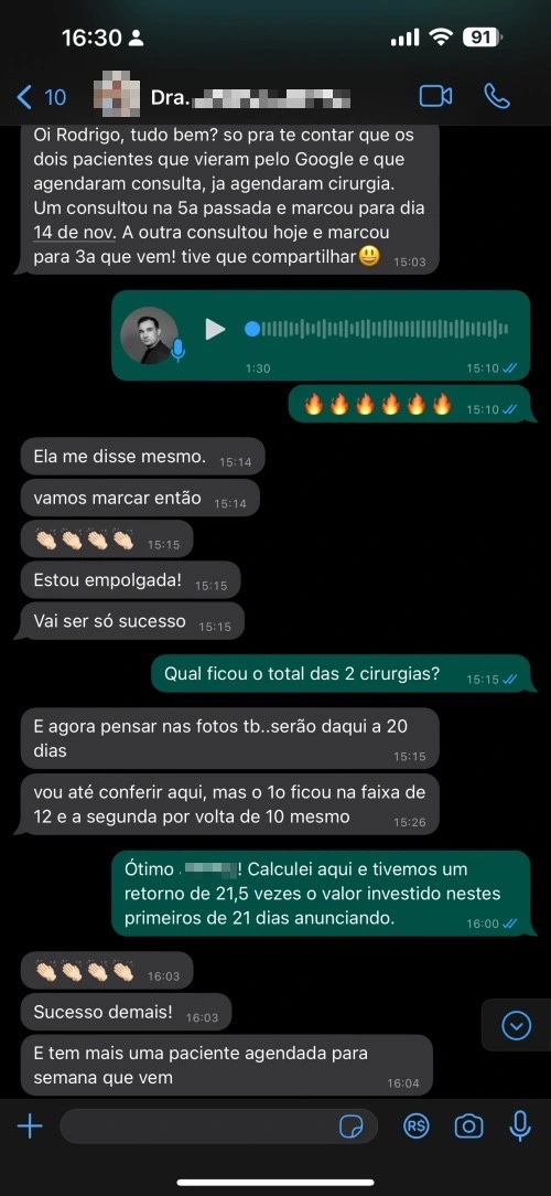 Prova social de resultado acompanhado pela MedVox